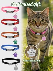 Ayotu Personalized Paw Print Cat Collar - Features A Built-In Stainless Steel Nameplate, Adjustable And Detachable Safety Buckle, Suitable For Small, Medium And Large Cats And Dogs - Multicolor - View 5