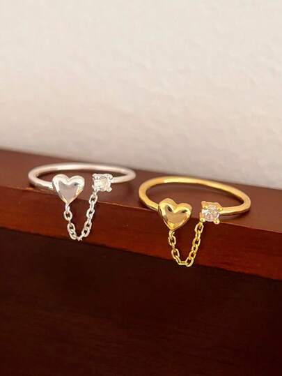 1 قطعة خاتم أنيق بشكل قلب مع شرابة، تصميم فريد مناسب للرجال والنساء، مثالي للمناسبات والأعياد والارتداء اليومي والكرنفالات وعيد الحب والأعراس وبداية العام الدراسي، هدية مجوهرات