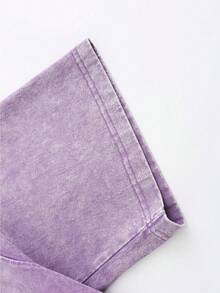 Men's Pattern Washed T-Shirt - Double Sided Printing, 100% Cotton, Short Sleeved, Summer Casual T-Shirt, Black With White Star Design, Loose Fit, Machine Washable, Daily T-Shirt | Loose Fit Shirt | 100% Cotton T-Shirt, Cotton T-Shirt - 紫色 - 查看 4