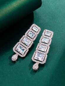 1 par de pendientes con colgante de circonita cúbica elegante para mujeres de Tylionnejewelry, regalo de joyería de lujo para damas, adecuado para citas, bodas, fiestas, aniversarios - Plateado - Ver 3