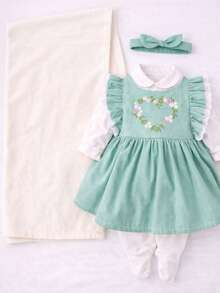 Baby Girl's 4-Piece Hospital Outfit Set With Heart Design And Lace Embroidery - Zoe - màu xanh lá - Xem 5