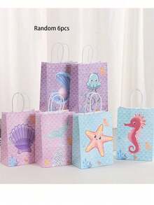 6/12个装美人鱼主题生日派对礼品袋，美人鱼糖果袋，海洋主题生日派对用品，婴儿派对，宝宝派对 - 彩色 - 查看 9