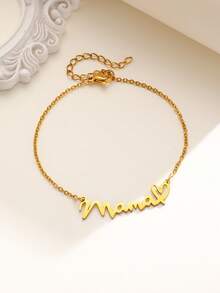 Minimalist Fashion Stainless Steel Jewelry Set, "Mom" Letter Pendant Necklace And Bracelet, Perfect Mother's Day Gift, Jewelry Accessories - Gold - View 8