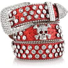 Scary Head Skull Buckle Waist Belt Shinning Buckle Belts For Women Men Luxury Waist Strap For Jeans Dress Faux-Lea - màu đen - Xem 5