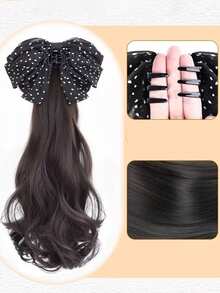 Curly Ponytail Clip-On Synthetic Hair Extension, Korean Style Net Bow Fluffy Ponytail Hair Braid - Multicolor - View 2