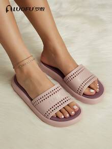 luofu Lofus新款女士夏季时尚简约家居防滑浴室拖鞋，加厚橡胶中底，户外女士沙滩凉鞋 - 乾枯玫瑰色 - 查看 5