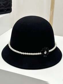 Shiny Polyester Pearl Flower Wool Bucket Hat, Elegant French Retro Small Basin Hat, Suitable For Autumn/Winter, Graceful Elegant Lady Gift - Multicolor - View 13