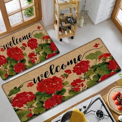 1 قطعة سجادة مطبوعة بنمط زهري من الكتان للمطبخ، حصيرة، سجادة، حصيرة حمام، حصيرة باب، مستطيلة مطبوعة ثلاثية الأبعاد، مناسبة للغرفة المعيشية، غرفة النوم، الممر، الحمام، غرفة الغسيل - سجادة بوليستر، ديكور منزلي داخلي وخارجي