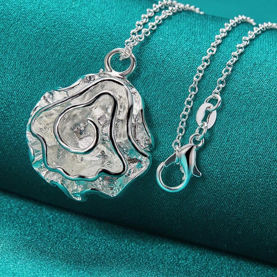 925 Sterling Silver Plated Rose Flower 16-30 Inch Pendant Necklace For Women Wedding Party Fashion Jewelry - Silver - View 1