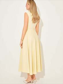 2026 New Arrival European American Style French Temperament Women's Solid Color High-End Minimalist Dress - 淡黃色 - 查看 5