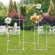 Wedding Metal Backdrop Stands, 3 Pcs Rectangular Balloon Frames, Metal Backdrop Stands Suitable For Weddings, Birthday Parties, Parties(White/Gold) 0.65*1.3m+0.8*1.6m+0.95*1.9m - 白色 - 查看 6