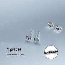 1 Pair Minimalist 925 Sterling Silver Round Cubic Zirconia Stud Earrings, 1.5mm/2.0mm/2.5mm/3mm/4mm/5mm/6mm/7mm/8mm, With 925 Silver Earring Backs, Suitable As Valentine's Gift For Girlfriend - Silver - View 5