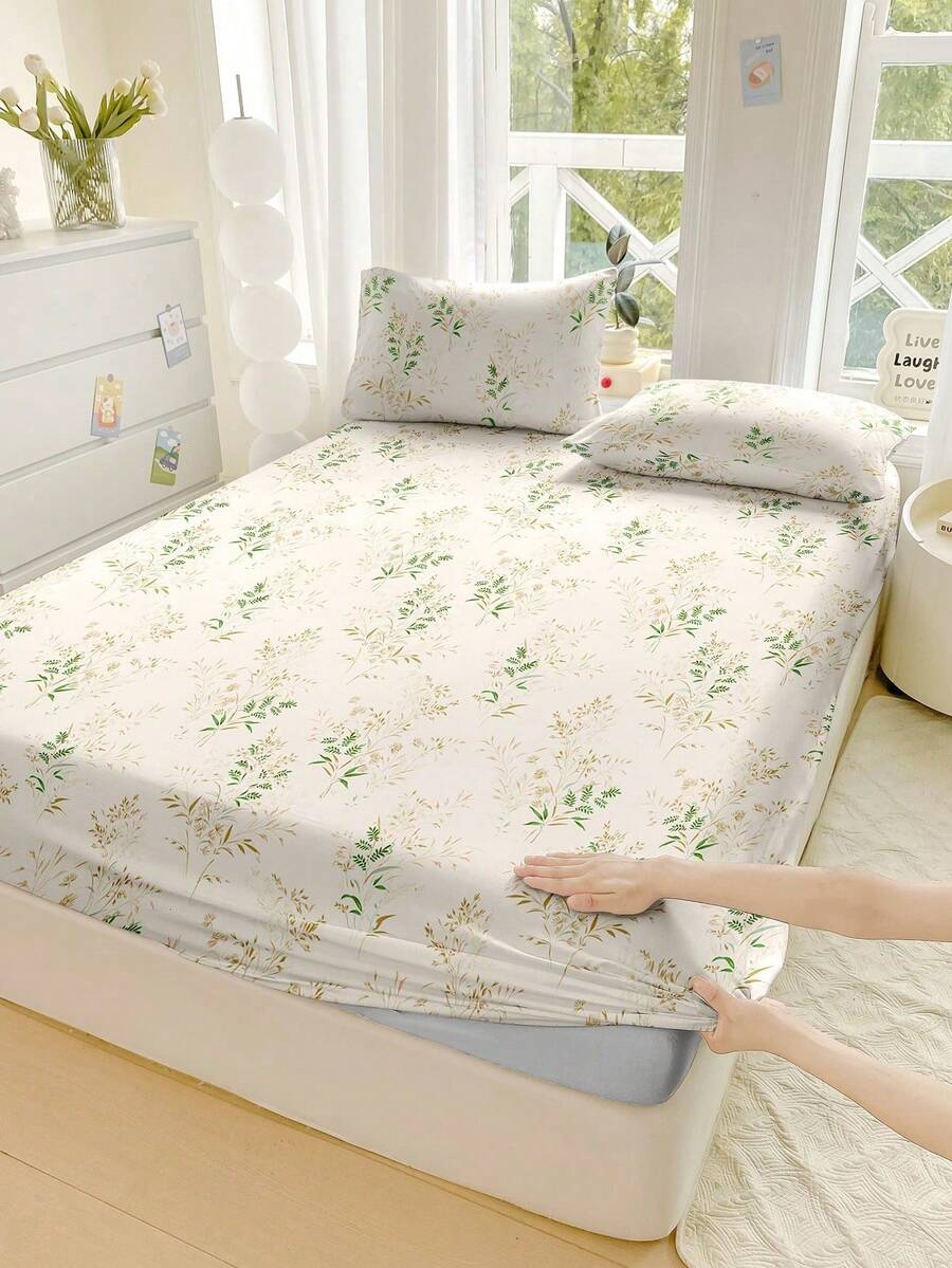 1件装心形蝴蝶结印花超柔软床笠 - 床垫保护套，可机洗，适合简约、梦幻、卡通等风格，提升卧室时尚氛围，多种尺寸（特大/大号/标准双人/单人）可选，适用于家庭、宿舍、公寓、酒店及礼品。