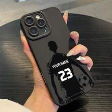 1pc Customizable Phone Case With Personal Name, Football Graphic, Compatible With Apple 17 Pro Max, S24 FE/S25 Ultra, 16/15/14 Plus/13 Pro/12 Pro Max/11/7P/XS/XR, TPU Soft Shell, Anti-Scratch, Anti-Fingerprint, Suitable For Individual, Partner, Family, Friend, Couple, Sibling, Birthday, Anniversary Gift - Black - View 4