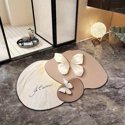 1件蝴蝶字母造型装饰浴室地垫，时尚创意可爱地毯，浴室地垫，小地毯，迎宾地垫，地毯，门垫，厨房地毯，家居装饰，前门地垫，小地毯，户外地垫，家居装饰，区域地毯，花园地毯，可水洗地毯