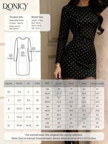 女士性感波点长袖紧身迷你连衣裙，圆领褶皱设计，复古风格，适合派对和约会 - 黑色 - 查看 4