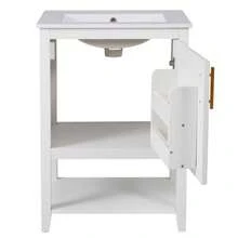Single Sink Bathroom Vanity Unit, 60 Cm Washbasin Unit With Ceramic Basin And Shelf, White - White - View 10