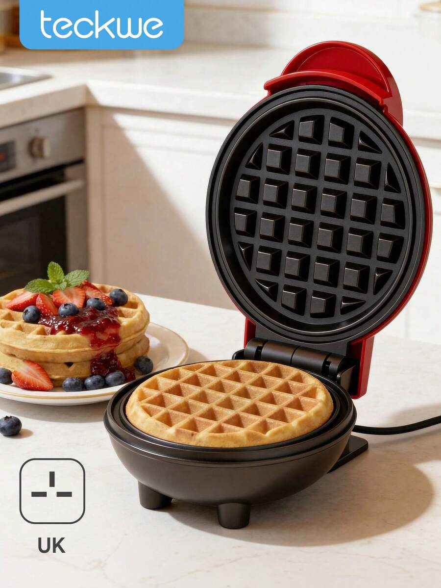 Teckwe Mini Waffle Maker-UK Plug, Makes Single Serving Waffles, Hashbrowns, Keto Waffles, Easy Clean Non-Stick Coating - UK Plug(220-240V) - View 1