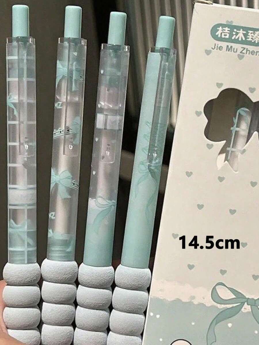 可爱领结按压式圆珠笔，高品质速干0.5mm黑色墨水，适用于笔记本、考试、办公用品、学生礼物 - 套裝 - 查看 1