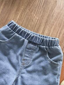 2件套女婴休闲时尚蝴蝶结吊带荷叶边上衣+百搭牛仔拼接阔腿裤 - 白色 - 查看 5