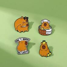 一套（4枚）水豚徽章，创意可爱卡通水豚胸针，锌合金滴珐琅工艺，寓意治愈又充满奇思妙想，可作为生日惊喜礼物、闺蜜分享、背包挂饰、治愈系饰品和个性化收藏品。 - 彩色 - 查看 6