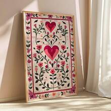 1幅复古手绘爱情主题艺术墙画装饰画，情人节海报，浪漫婚礼画，周年纪念礼物，唯美艺术，家居装饰客厅，墙面装饰，无框 - 愛心花卉 - 查看 3