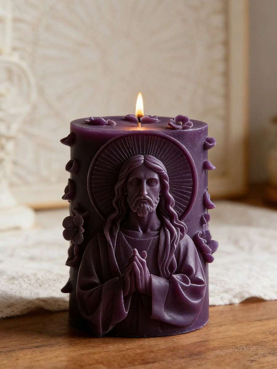 1pc 3D Jesus Family Embossed Cylinder Silicone Mold Virgin Mary & Jesus Design Reusable Flexible For Candle/Clay/Gypsum/Resin/Cement Candle Mold Easter Christmas Baptism Christian Gift - A - View 1