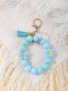 1个多巴胺硅胶珠手链钥匙扣，花朵/蝴蝶吊坠设计，可爱吸睛，非常适合春夏出行 - 彩色 - 查看 15