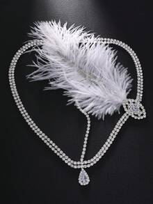 1 szt. Nowy, zabytkowy łańcuszek do włosów, europejska i amerykańska modna ozdoba do włosów z piórami do występów scenicznych, ozdoba na głowę, biżuteria na głowę, prezent na Walentynki - Srebro - Zobacz 6