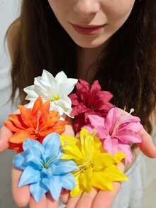 1pc 13cm Large Polyester Flower Print Bohemian Style Fabric Flower Hair Clip, Suitable For Beach, Travel, Date, Daily Wear - Royal Blue - View 3