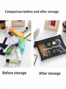 1 Pc Arabic Prints Transparent Mesh Pen Bag, With A Passage Of Scripture " Accessory Organizer Bag - Lightweight Foldable Travel Makeup Pouch, Multi Zippered Storage Bag - Multicolor - View 3
