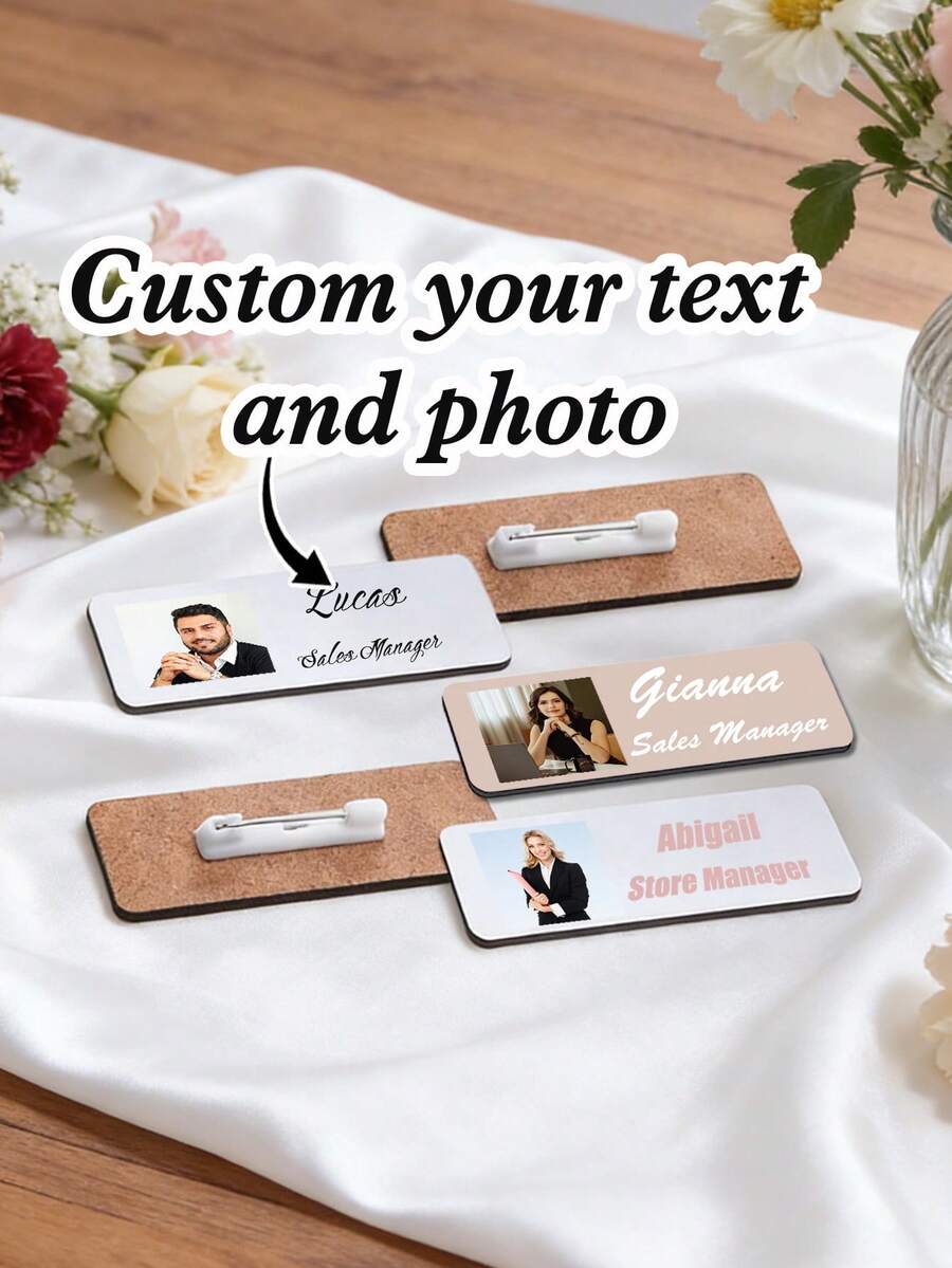 1pc Custom Name Employee ID Badge, Name Tag Pin, With Personalized Collar Pin, Custom Identification Badge, Name Badge For School Teachers And Staff, ID Badge Pin, Vintage Style, Cute, Adorable, Suitable For Office, School, Classroom - Multicolor - View 1