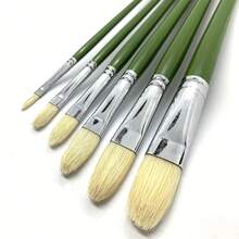 A Set Of 6 Professional Walnut Oil Paintbrushes, Made Of Hog Bristle, With Long Wooden Handles, Suitable For Acrylic Painting - Sets - View 7