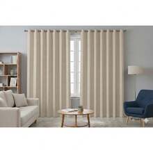 Plain Blackout Curtain, Thick Fabric, For Bedroom, Living Room, Office, And Windows. Blocks Light. - Light Beige - 查看 1