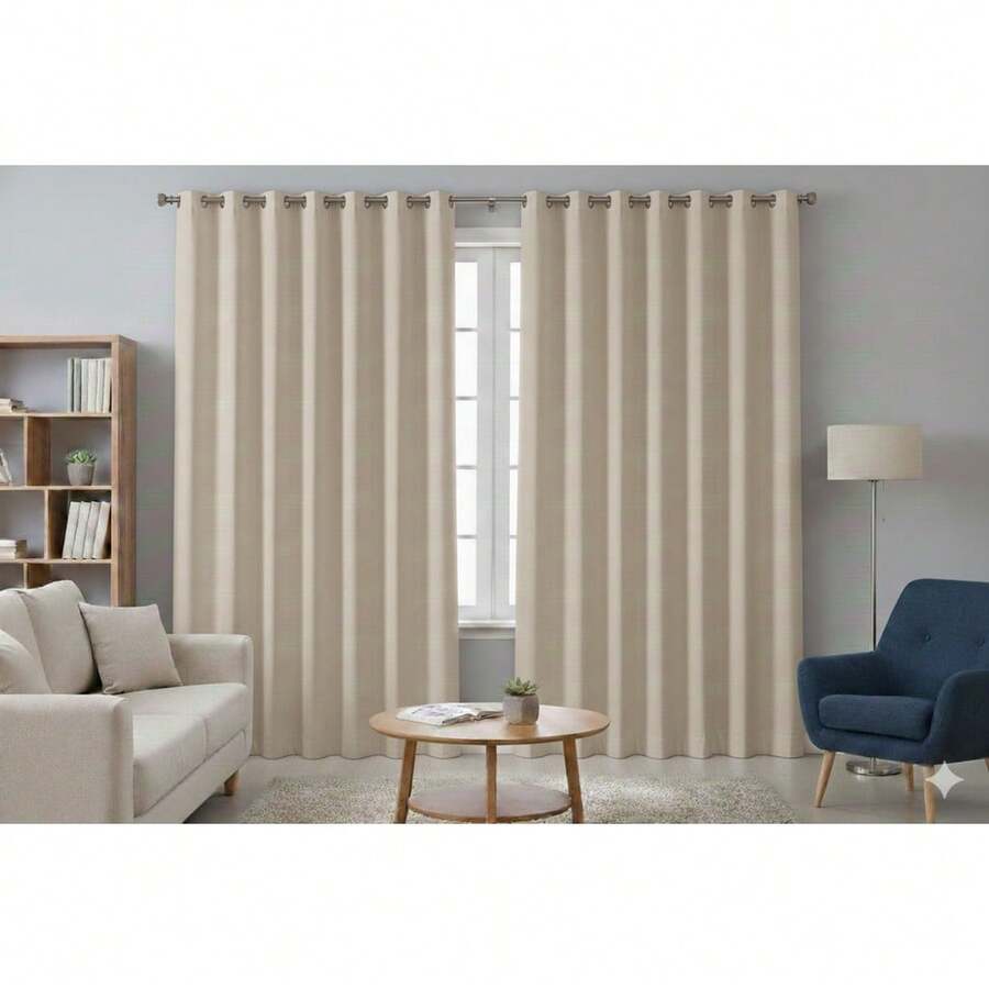Plain Blackout Curtain, Thick Fabric, For Bedroom, Living Room, Office, And Windows. Blocks Light. - Light Beige - 查看 1