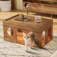 Pet-Friendly Coffee Table, Tea Table With Cat Hole, 80 * 50 * 40 Cm, Natural Walnut Finish - Khaki - View 8