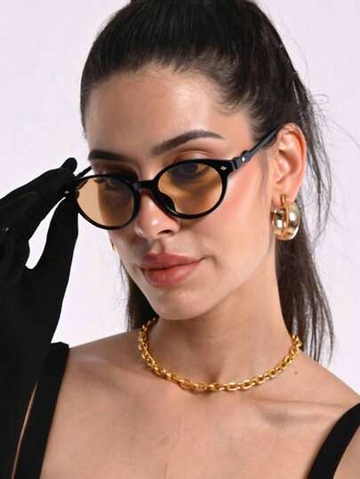 1 PC Women's Vintage Retro Round Frame Fashion Glasses Solid Color Lightweight Frame Suitable For Everyday Outings