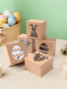 6 piezas Cajas de regalo con patrón de conejito y pollito de Pascua con ventana transparente, cajas de dulces de conejito de Pascua, bolsas para hornear, bolsas de embalaje de alimentos, decoraciones de Pascua, suministros para fiestas de Pascua, adecuadas para regalos de fiesta de cumpleaños, regalos de Pascua, decoración del hogar, decoración de mesa de cocina - Multicolor - Ver 3