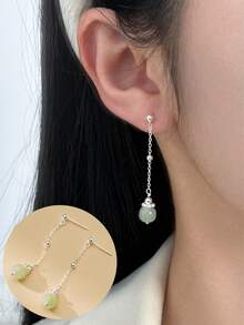 BALMORA 一对S925纯银精致优雅合成玉长流苏链坠珠耳钉耳环，适合女性日常佩戴，亦可作为派对或友谊聚会饰品礼物。 - 銀色 - 查看 1