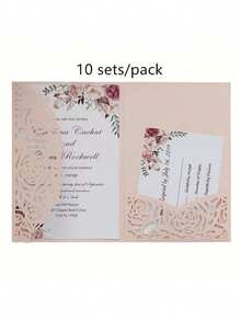 10pcs/Pack Wedding Party Invitations (With Envelopes And 2 Blank Inner Cards), Laser Cut Engagement Invite, Elegant Premium Business Greeting Cards For Holiday, Birthday,Christmas - Multicolor - View 39