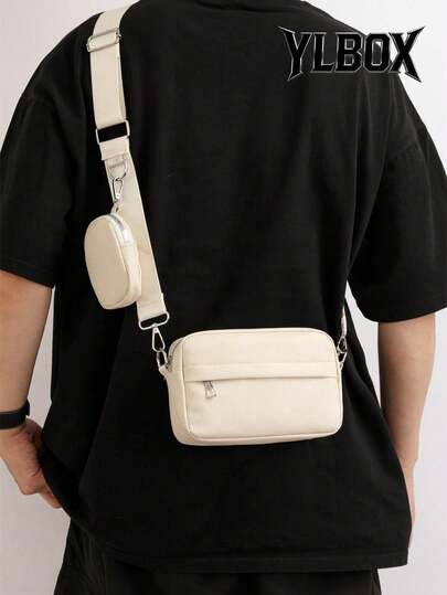 2pcs Vintage Coin Printed Crossbody Bag, Retro Mini Shoulder Bag For Men, Casual Adjustable Strap Geometric PU Leather Multi-Zipper Square Bag, Suitable For Hiking, Travel, Outdoor, Holiday, Gift For Husband, Boyfriend Valentine'S Day Phone Bag