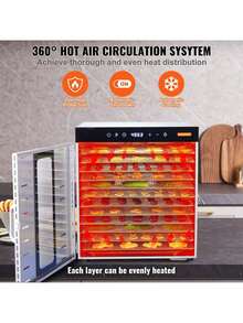 Food Dehydrator Machine, 10 Stainless Steel Trays, 1000W Electric Food Dryer With Digital Adjustable Timer & Temperature For Jerky, Herb, Meat, Beef, Fruit, Dog Treats And Vegetables - 銀色 - 查看 6