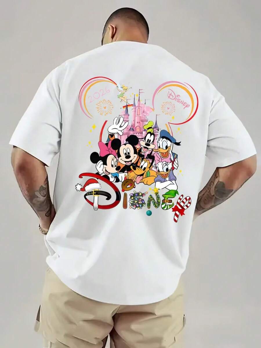 Disney 2026 Theme White T-Shirts Mickey, Minnie, Donald Duck And Other Classic Plans For Disney Travel In 2026, Machine Washable, Perfect Gift For Disney Fans, Round Neck And Comfortable Cotton Fabric. - 白色 - 查看 1
