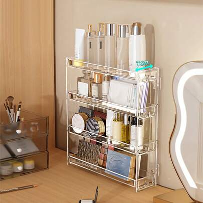 1个壁挂式化妆品和指甲油收纳架 - 3/4/5层可拆卸透明塑料层板，节省空间的浴室和卧室收纳架，便携式粘胶设计，易于安装，浴室收纳，光滑表面，香水收纳，情人节礼物，房间装饰