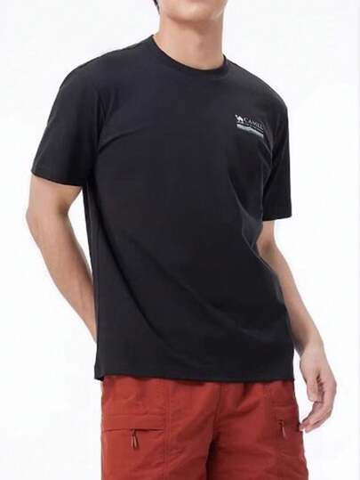 CAMEL CROWN 男士户外速干T恤，轻盈透气吸湿排汗凉爽防晒圆领短袖T恤，夏季