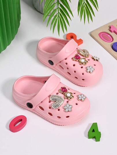A Pair Of Brand-New Summer Cute And Sweet Little Bear Heart-Shaped Patterned Thick Anti-Slip Girls' Slip-On Shoes, Outdoor Beach Vacation Flip-Flops, Boys' Sandals