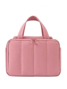 Nécessaire de maquiagem grande e macia com abertura ampla e vários bolsos, organizador de cosméticos, nécessaire de pelúcia para mulheres e meninas, bolsa portátil para guardar produtos de cuidados com a pele com compartimentos de tela para batom, base e pincéis, organizador de maquiagem para uso diário no banheiro e em viagens, estojo de cosméticos com zíper em cor sólida para escola. - Modelo básico - Ver 13