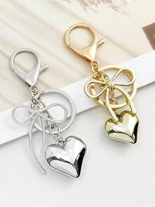 优雅蝴蝶结心形钥匙扣 - 镀金/镀银钱包挂饰，时尚金属钥匙圈，女士女孩适用 - 彩色 - 查看 3