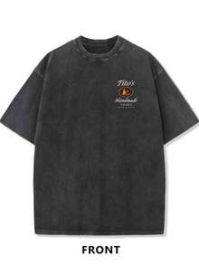 Camisa de manga corta lavada de 180g, y camiseta casual y de moda para hombres con estampado de Tito's Handmade Vodka Austin Texas, adecuada para uso diario al aire libre en primavera y verano - Negro - Ver 2