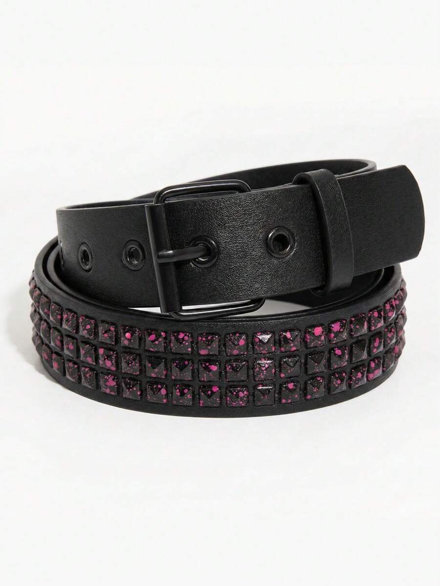 1件装 女士多色朋克 Y2K 渐变铆钉扣牛仔腰带配饰 - 漸層黑色 - 查看 1